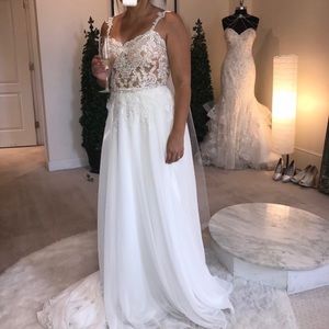 Sincerity 4014 wedding gown w/lace illusion bodice